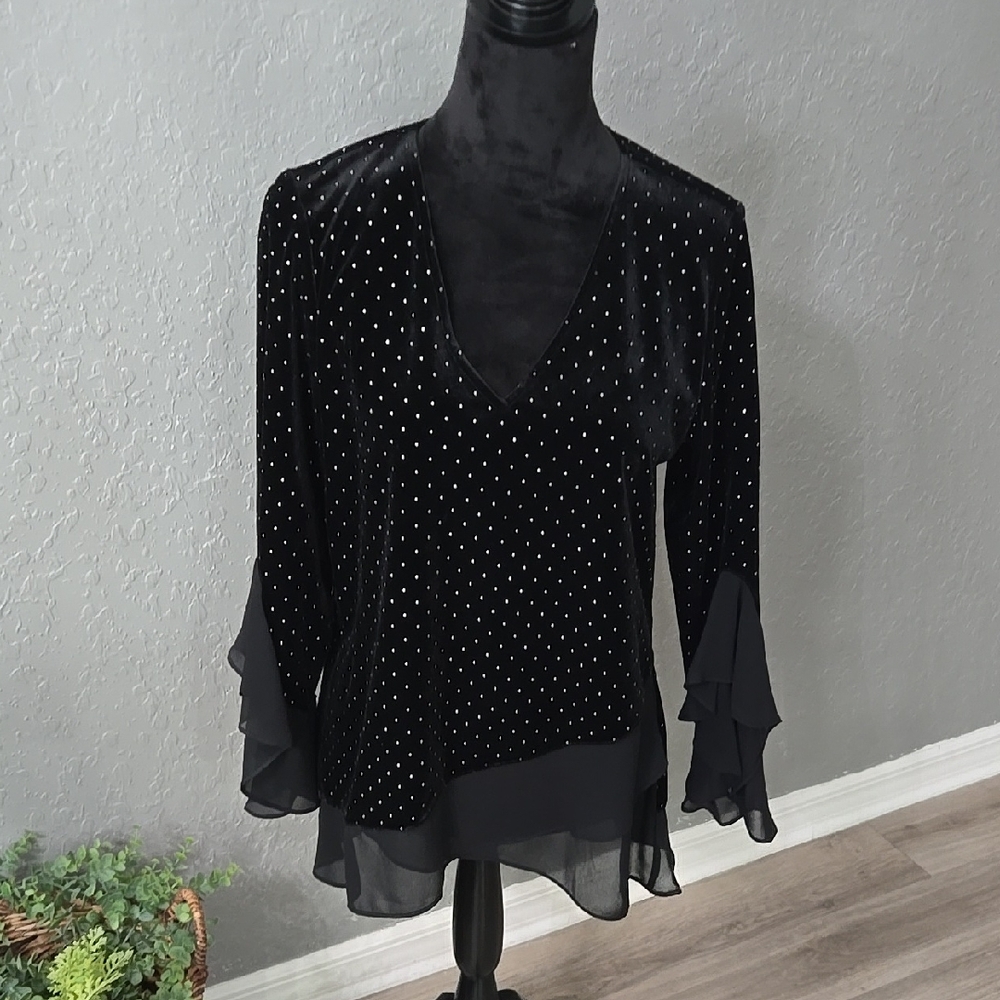 Vince Camuto Black Ruffled 3/4 Sleeve Blouse